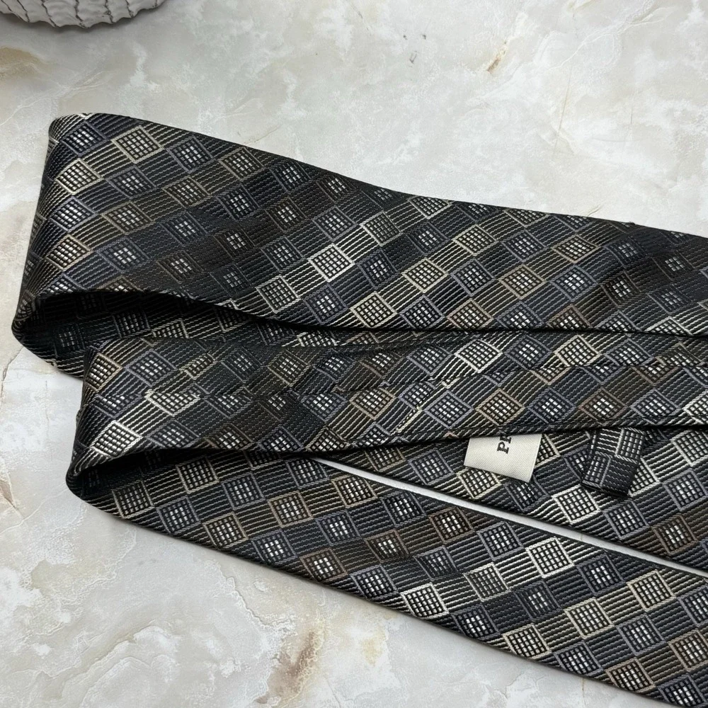 NWOT Pronto Uomo Silk Tie Triangle‎ Blue Brown X-Long 3 1/2